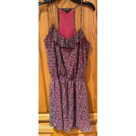 Express Pink Floral Racer Back Flowy Mini Sun Dress Brunch Garden Party‎ Size XS - Picture 2 of 3
